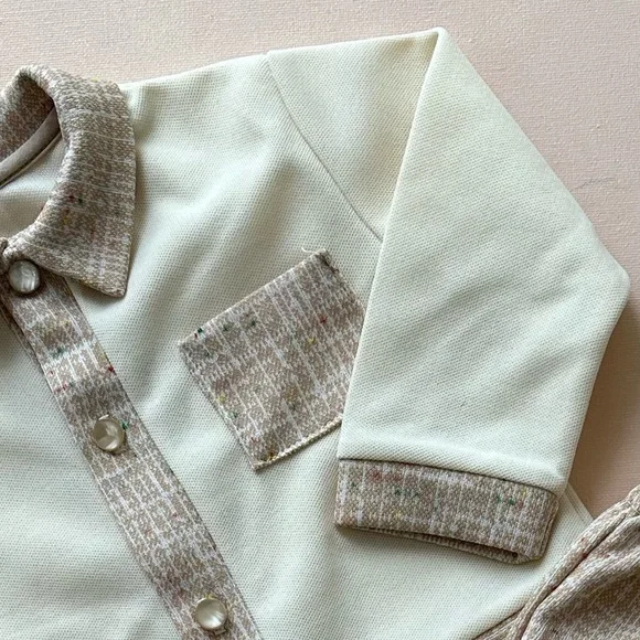 Neutral Baby Set - Vintage Handmade Button Down Top and Pant Set. (3-6m) - Picture 8 of 8